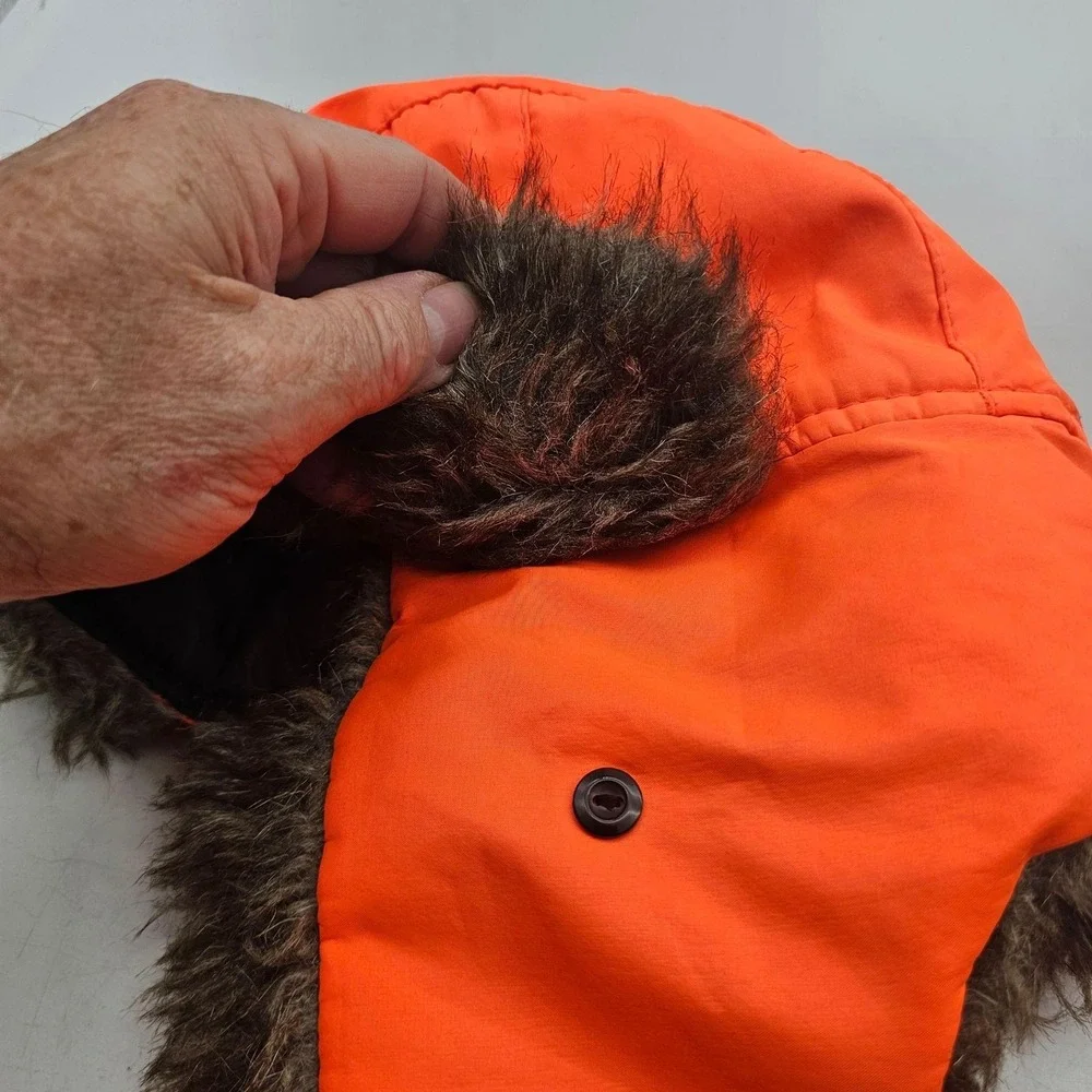 Blaze Orange Hat Trapper Faux Fur Ear Flap Winter Hunting One Size Mens Outdoor